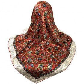 تصویر روسری ابریشمی مامی دور دست دوز اعلا قواره 130 سانتی متری - کد 10037 