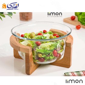 تصویر کاسه سرو لیمون مدل 2166 ظرفیت ۳ لیتر با پایه چوبی 