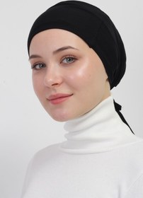 تصویر سربند حجاب زنانه اورجینال حجاب اسلامی مانولیاسال مشکی manolyaşal islamic hijab MS333 کلاه بنددار بدون درز بدون درز حجاب - مشکی 