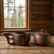 تصویر قندان و لیوان چوبی کوکسا - کد 2132253 