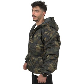 تصویر کاپشن مردانه کلاهدار پشمی سبز ارتشی 