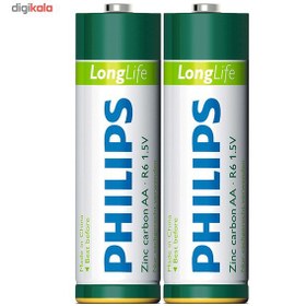 تصویر باتری قلمی فیلیپس مدل Long Life Zinc Carbon R6 بسته 2 عددی ا Philips Long Life Zinc Carbon R6 AA Battery Pack Of 2 Philips Long Life Zinc Carbon R6 AA Battery Pack Of 2