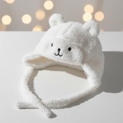 تصویر کلاه پولیشی نوزادی تا ۲ سال | گرم، نرم و گوش‌دار - سفید Baby Plush Winter Hat with Ear Cover – Up to 2 Years