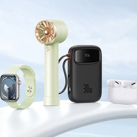 تصویر پاوربانک باسئوس مدل Qpow2 DualCable ظرفیت ۱۰ هزار میلی‌آمپر ساعت ۳۰ وات 