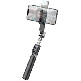 تصویر مونوپاد سه پایه دار دارای ریموت کنترل و چراغ هوکو hoco Tabletop holder K16 for live broadcast 