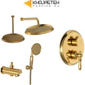 تصویر ست شیرآلات حمام شودر مدل Zigmond رنگ طلایی مات 