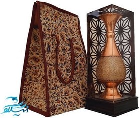 تصویر گلدان مسی خاتم کاری 25 سانتی با جعبه 
