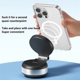 تصویر هولدر وکیومی و مگنتی راک مدل Q16 ROCK Q16 Electric Suction Cup Magnetic Phone Holder Portable Phone Stand