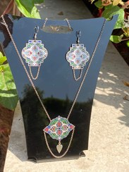 تصویر نیم ست گردنبند و گوشواره نقره با مینا دستساز زنانه Handmade silver with enamel necklace earrings set