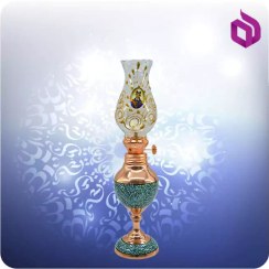 تصویر چراغ نفتی فرانسوی مس و فیروزه کوب شمائی (کد 50367) 