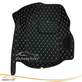 تصویر کفپوش گلدوزی ۶ بعدی پژو ۲۰۷ مشکی با دوخت سفید 