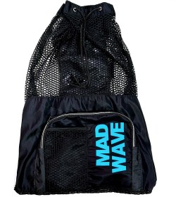 تصویر مش بگ ( mesh bag ) { کیف حرفه ای شنا } مشکی رنگ مناسب استخر ، دریا و ساحل برند مدویو ( MAD WAVE ) 