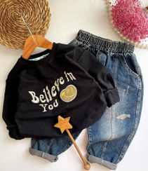 تصویر ست دورس و شلوار جین پسرانه خرس گلدوزی 