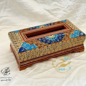 تصویر جعبه دستمال کاغذی و جاقاشقی خاتم کاری اسلیمی 