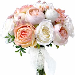 تصویر دسته گل مخلوط با ترکیب گلهای ابریشمی رز، آناما، ژیپسی و رز چروک 2030 