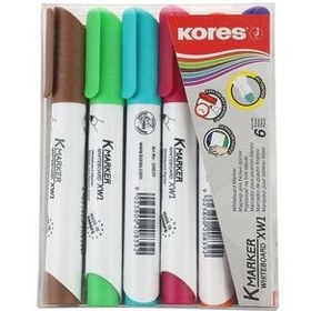 تصویر ماژیک وایت برد کورس مدل XW1 بسته 6 عددی Kores XW1 whiteboard marker 6Colors Package