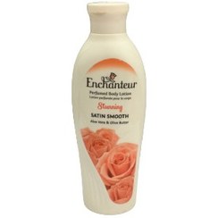 تصویر لوسیون معطر بدن انچانتر stunning با آلوئه ورا و کره زیتون 250 میلی Enchanteur perfumed body lotion stunning satin smooth with aloe vera & olive butter 