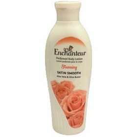 تصویر لوسیون معطر بدن انچانتر stunning با آلوئه ورا و کره زیتون 250 میلی Enchanteur perfumed body lotion stunning satin smooth with aloe vera & olive butter 