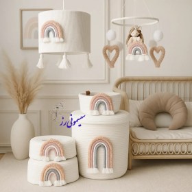 تصویر سیسمونی قیطان دوزی و نظم دهنده اتاق کودک طرح رنگین کمان کالباسی 