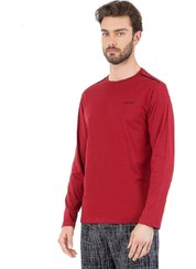 تصویر ست پیژامه مردانه آستین بلند یقه گرد - رنگ سرمه‌ای 6065 برند Pierre Cardin 6065 Men's Long Sleeve Crew Neck Pajama Set-Burgundy