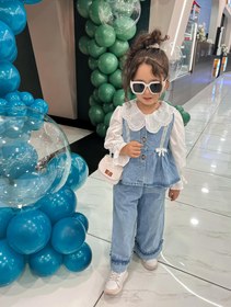 تصویر سه تیکه جین دخترونه بچگانه Three-piece denim suit for little girls