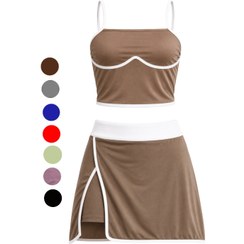 تصویر ست کراپ دامن تنیسی فری سایز ۴۰ الی ۴۲ مدل نواردوزی Women’s Tennis Crop Top & Skort Set