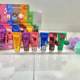 تصویر بالم لب مایع تیوپی عروسکی ریموکو در شش رایحه و رنگ 