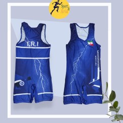 تصویر لباس کشتی مردانه قرمز و آبی سایز XL و L و M 