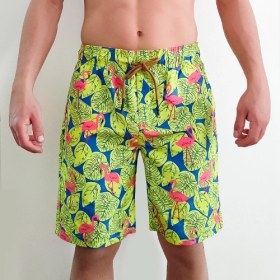 تصویر شلوارک سونایی و مایو مردانه اورجینال وارداتی برند MF طرح فلامینگو سبز 