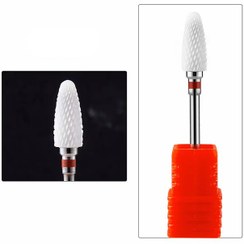 تصویر سر سوهان ناخن سرامیکی کاجی سر گرد VEADO مدل 3/32F - نوار قرمز VEADO 3/32F round head pine Ceramic Nail Drill Bits