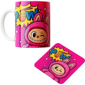 تصویر ماگ سرامیکی طرح لبوبو به همراه زیر لیوانی کد1037 