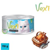 تصویر کنسرو پته ای گربه وکسی طعم مرغ و ماهی 110 گرمی VEXI food With chicken & fish 110 g