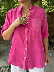 تصویر شومیز لینن ایتالیایی جیب پولک 