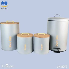 تصویر ست سرویس آشپزخانه یونیک مدل UN-8042 ۴ پارچه درب بامبو طوسی روشن 