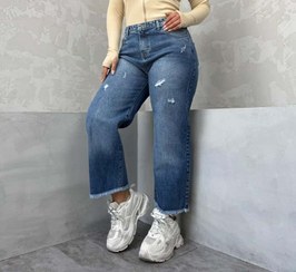 تصویر شلوار واید لگ آبی تیره کد 4077 