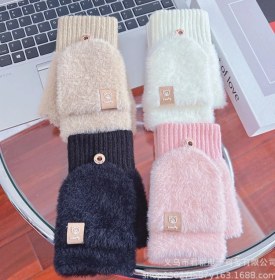 تصویر دستکش نیم انگشت کلاهدار خارجی زنانه - مشکی 