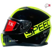 تصویر کلاه کاسکت فک ثابت EK مشکی زرد براق 