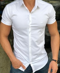 تصویر پیراهن آستین کوتاه سفید پارچه دوشین درجه یک - XXL White Shirt Sleeve for men