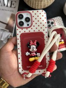 تصویر قاب موبایل آیفون میکی برجسته خال خالی جاکارتی بنددار 