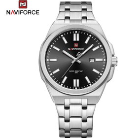 تصویر ساعت نیوی فورس 9226 naviforce watch nf9226 s/b ساعت مردانه زیر یک میلیون ساعت مردانه ناوی فورس 9226 ساعت مردانه دو زمانه ناوی فورس سیلور صفحه مشکی 