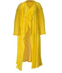 تصویر مانتو زنانه بلند چپ وراستی مدل تندیس زرد پلیسه سارا حمیدی 