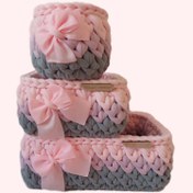 تصویر سبد قلاب بافی تریکو‌ طرح نوزادی کجراه کد 60 مجموعه 3 عددی 