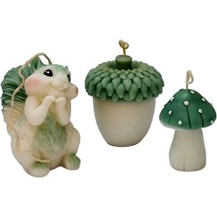 تصویر مجموعه شمع ۳ عددی فانتزی رها کندل مدل سنجاب و بلوط و قارچ 