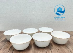 تصویر کاسه ماست گرد آرکوپال دیلایت طرح لب طلا کنگره ای 6 عددی Delight Arcopal Round Yogurt Bowl, Gold Rim Design, 6 Pieces