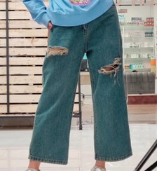 تصویر شلوار وایدلگ آبی تینتی قد ۹۰ 