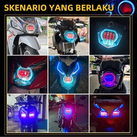 تصویر چراغ هدلایت موتور سیکلت مدل پروژکتوری 4 لنز لیزری Motorcycle LED Laser Gun Tube 4 Lens Projector Headlight