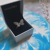 تصویر انگشتر پروانه سواروسکی رنگ نقره ای 