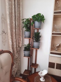 تصویر استند گلدان چوبی روستیک دکور مدل i5 flower stand