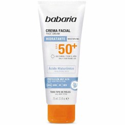 تصویر کرم ضد آفتاب باباریا babaria حاوی +SPF 50 مدل هیالورونیک اسید مناسب انواع پوست حجم 75 میل Cream Facial Sun Solar SPF50+ Acido Hialuronco 75 ml