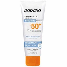 تصویر کرم ضد آفتاب باباریا babaria حاوی +SPF 50 مدل هیالورونیک اسید مناسب انواع پوست حجم 75 میل Cream Facial Sun Solar SPF50+ Acido Hialuronco 75 ml